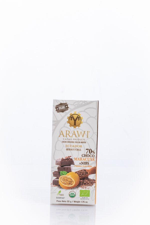 Barra de Chocolate Orgánico 70% Cacao con Maracuya + Nibs
