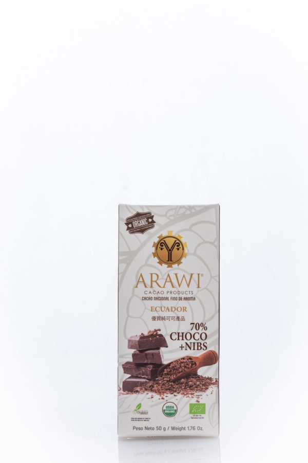 Barra de Chocolate Orgánico 70% Cacao + Nibs